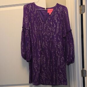 Lilly Pulitzer Purple Metallic-Accent V-Neck Dress Sz 2